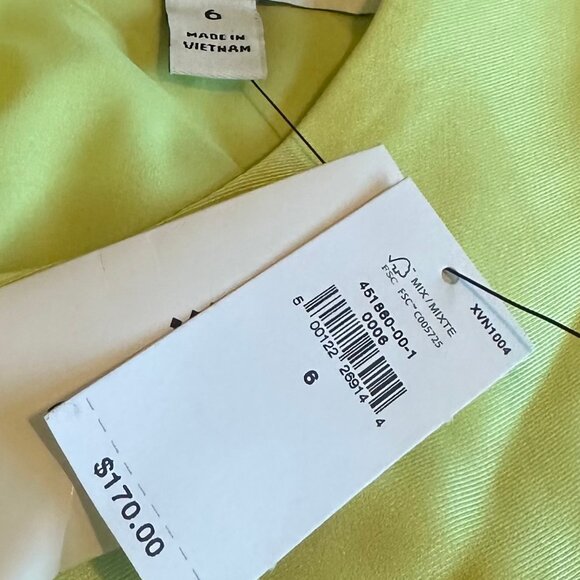 Banana Republic Silky Cutout Back Midi Dress Chartreuse Pleated Size 6 NWT - Picture 14 of 15